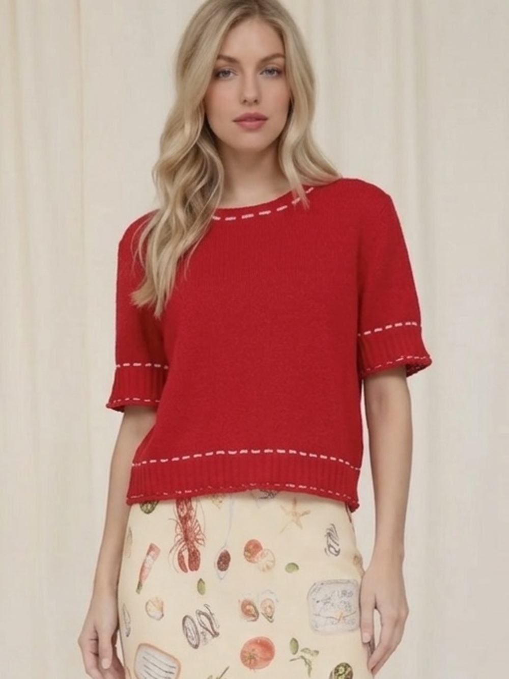 New Active red short sleeved knit sweater S M L - Picture 3 of 3